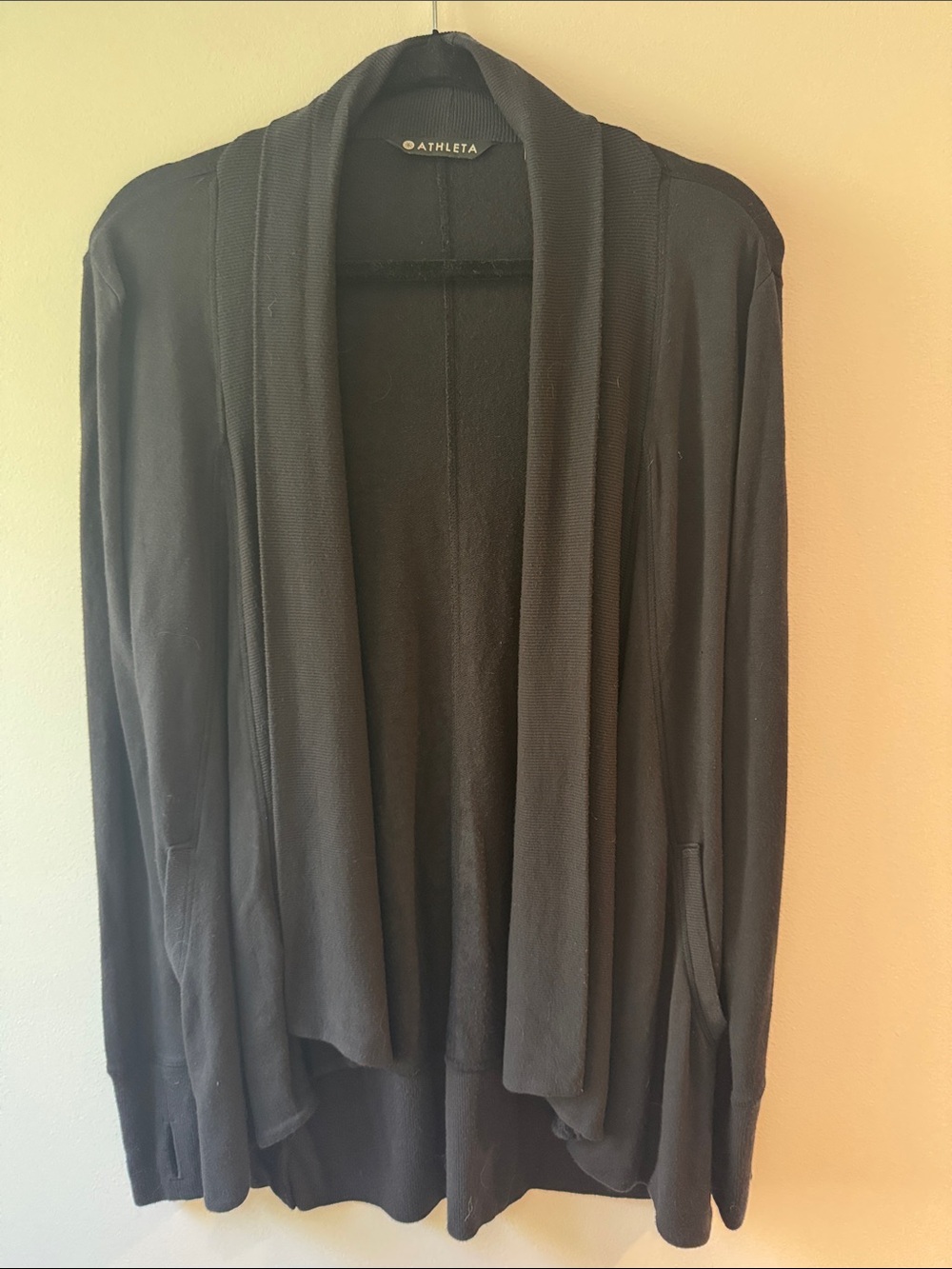 Athleta Black Draped Open-Front Cardigan